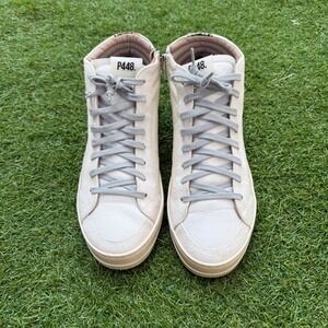 P448‎ Italian Leather High Top Sneakers Cream Snake Print Detail Size 40